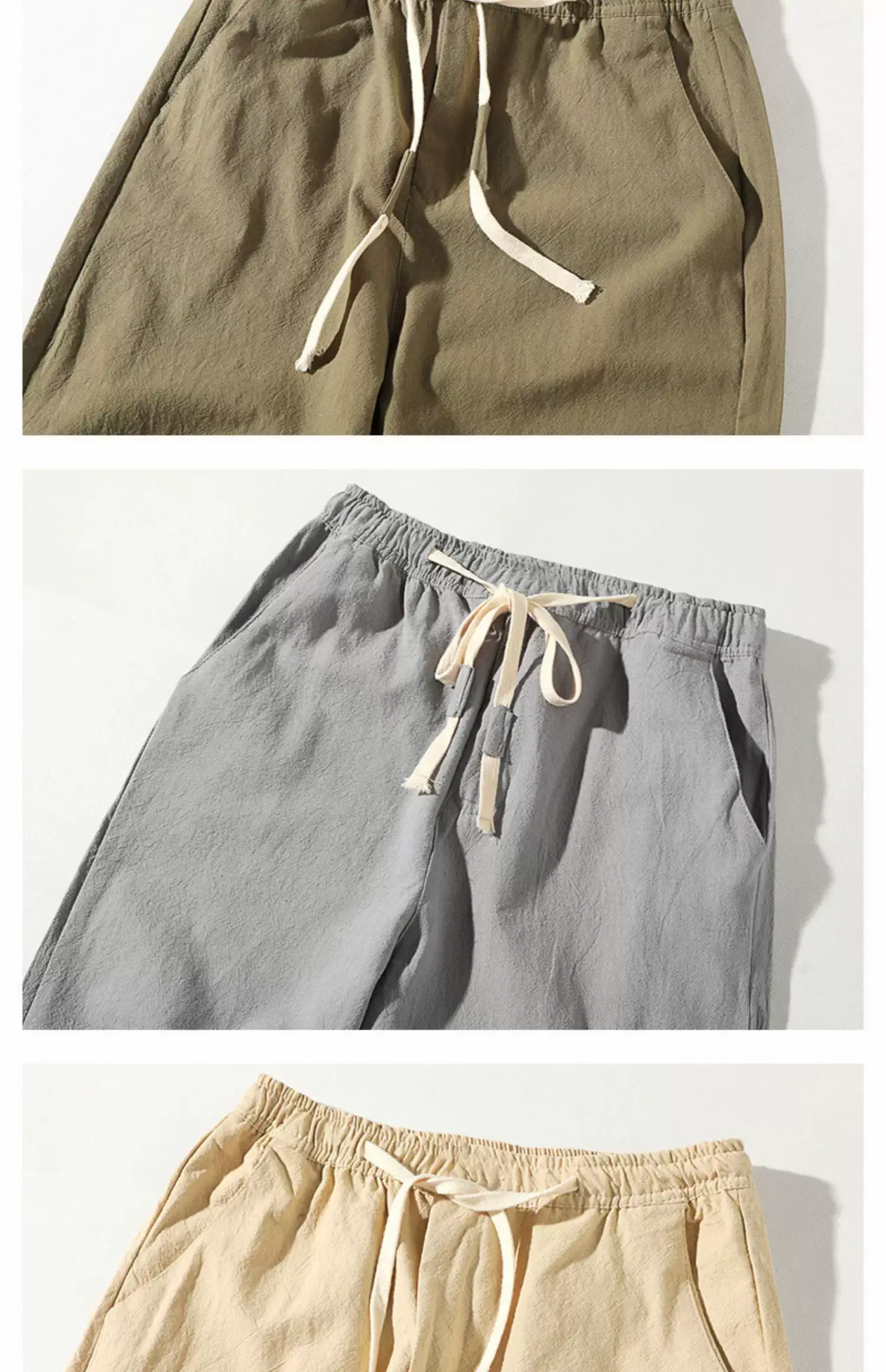 Men's Thin Linen Casual Pants Red Black Grey White Large — feature 14
