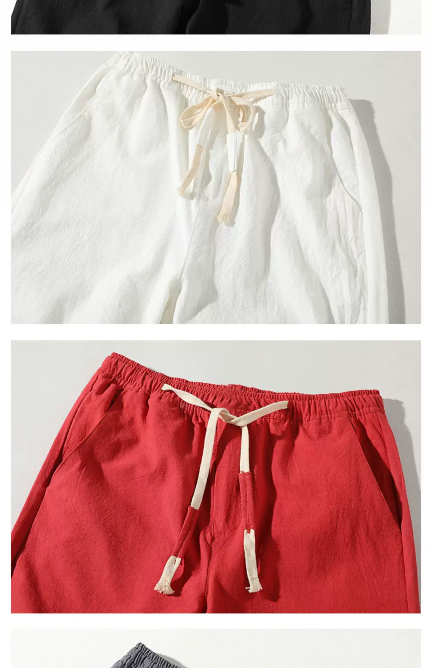 Men's Thin Linen Casual Pants Red Black Grey White Large — feature 16