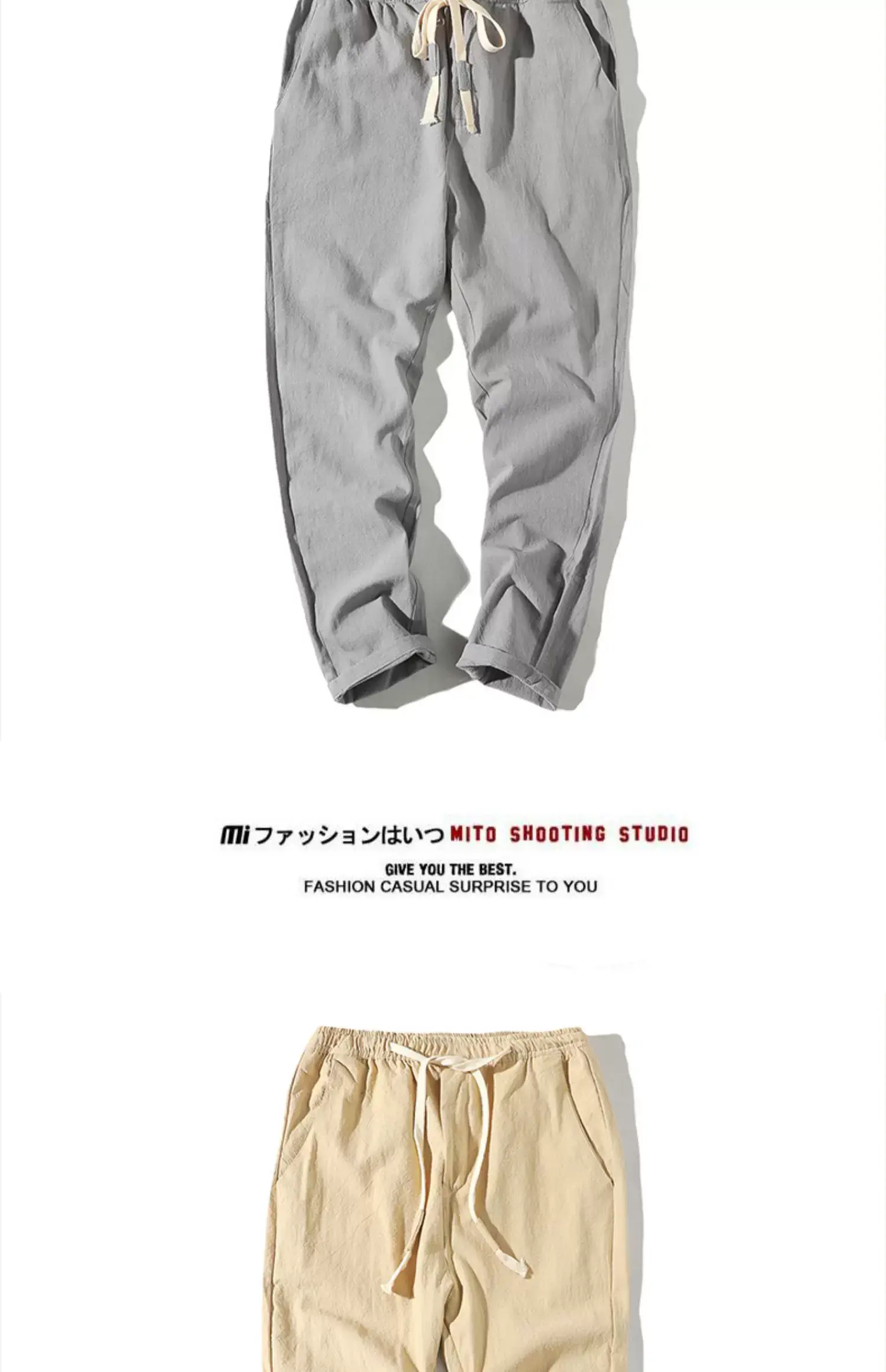 Men's Thin Linen Casual Pants Red Black Grey White Large — feature 7