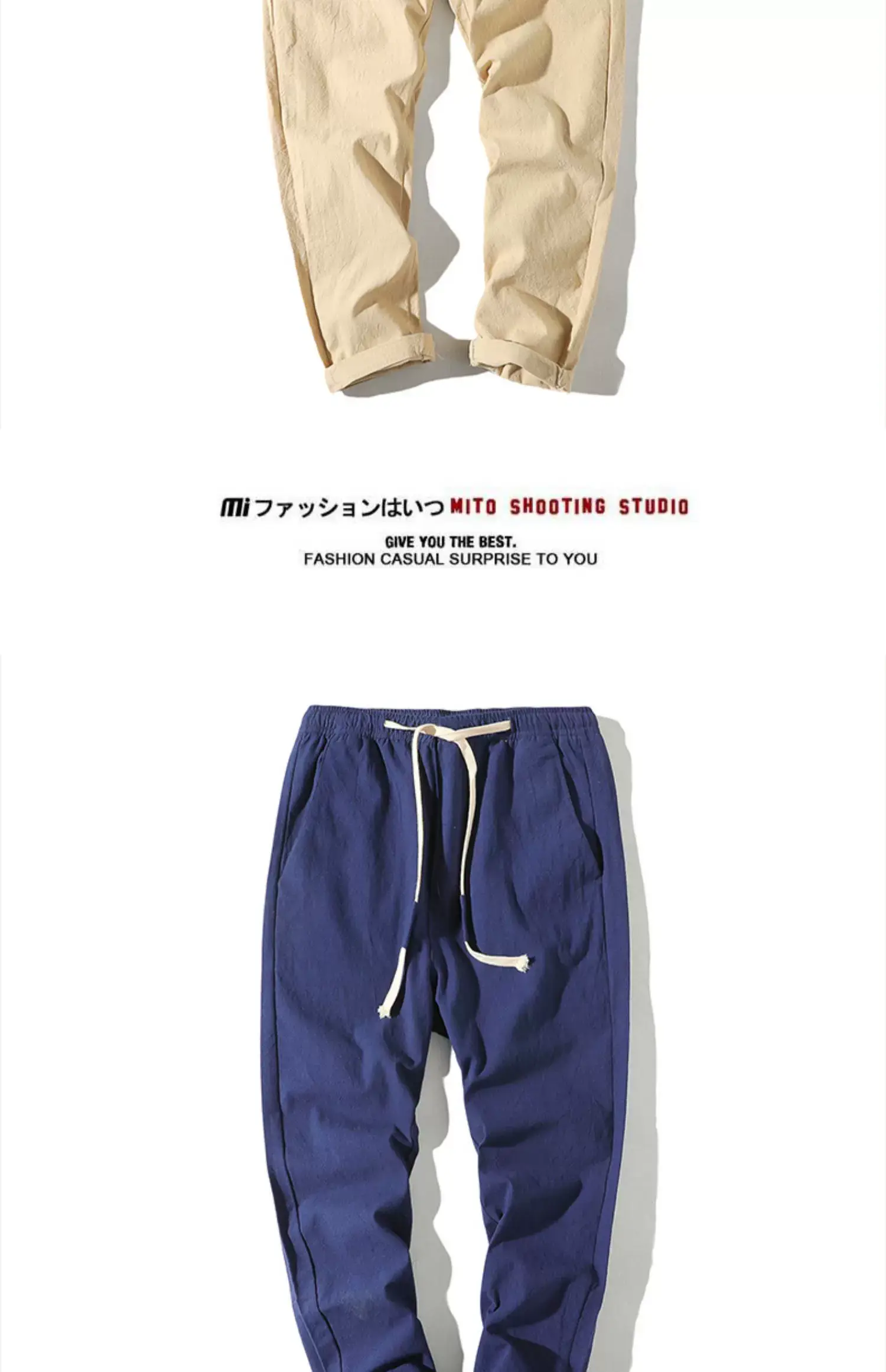 Men's Thin Linen Casual Pants Red Black Grey White Large — feature 8