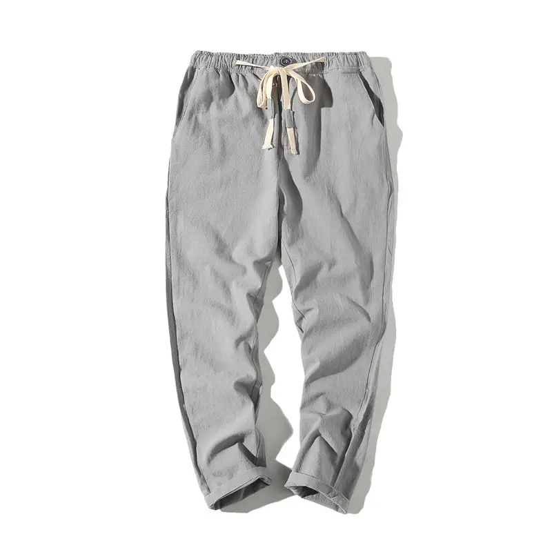 Men's Thin Linen Casual Pants Red Black Grey White Large - Image 2