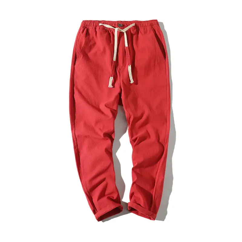 Men's Thin Linen Casual Pants Red Black Grey White Large - Image 8