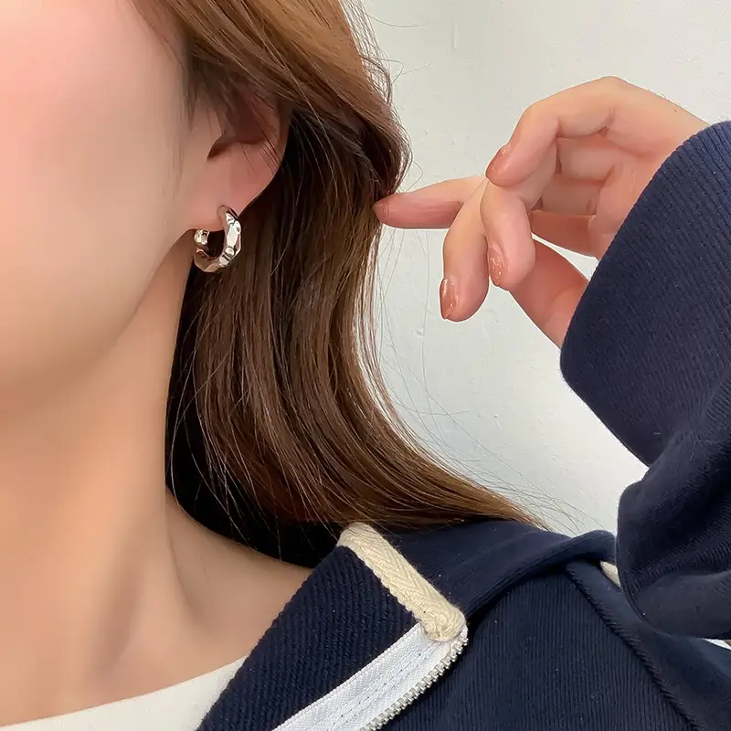 Golden Round Stud Earrings for Women - Image 2