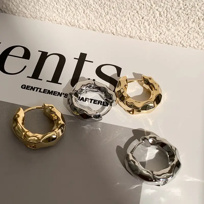 Golden Round Stud Earrings for Women - Image 4