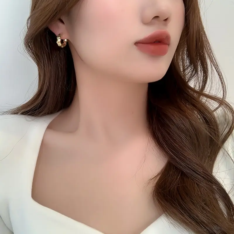Golden Round Stud Earrings for Women — feature 7