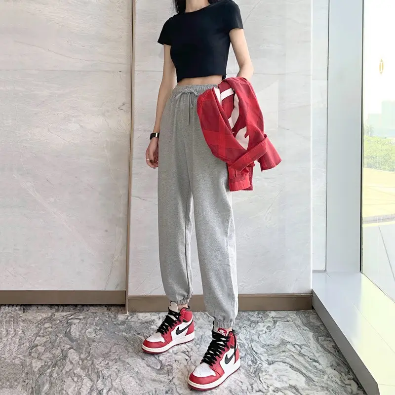 Women Grey Sweatpants Ankle Length Sports Casual Wear
