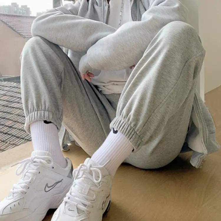 Women Grey Sweatpants Ankle Length Sports Casual Wear