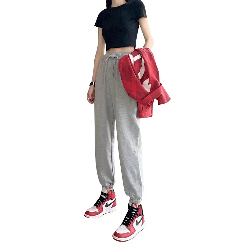 Women Grey Sweatpants Ankle Length Sports Casual Wear