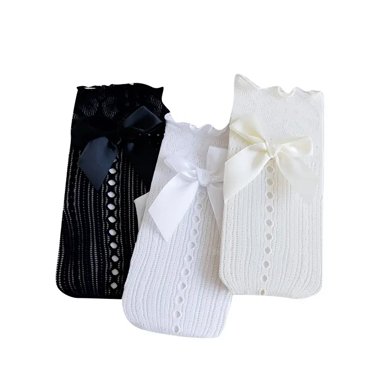 Japanese Style Lolita Calf Socks Black White Bow Mid-Calf - Image 8