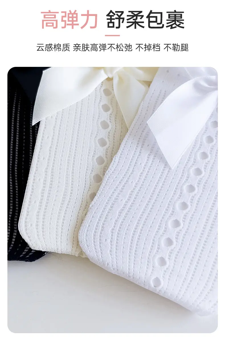 Japanese Style Lolita Calf Socks Black White Bow Mid-Calf — feature 8