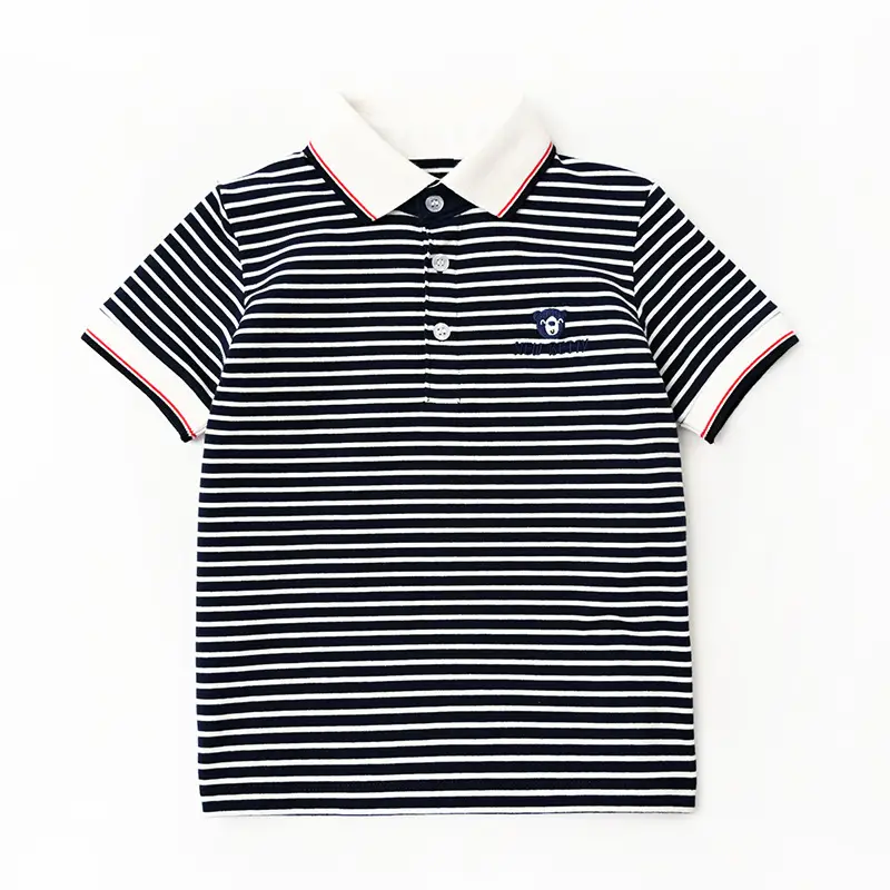 Children Striped Polo Shirt Red White Lapel Short Sleeve - Image 9