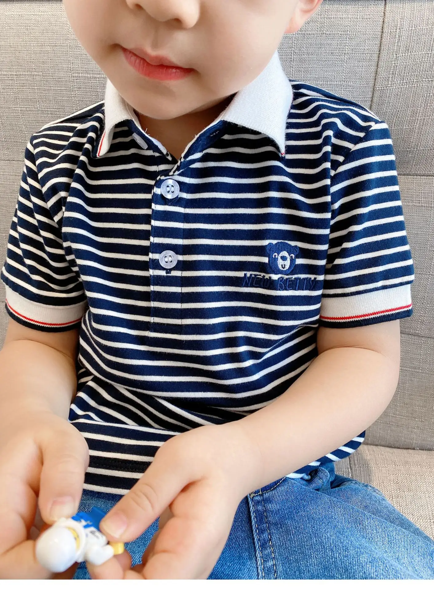 Children Striped Polo Shirt Red White Lapel Short Sleeve — feature 17