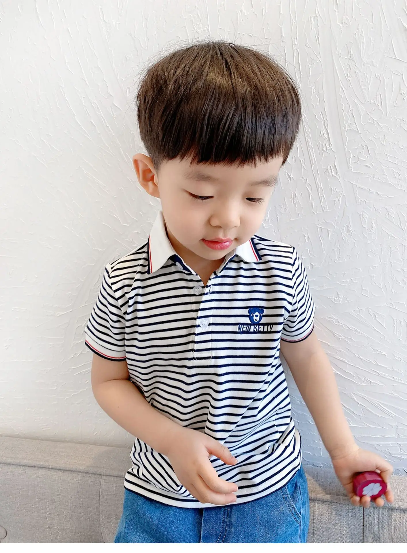Children Striped Polo Shirt Red White Lapel Short Sleeve — feature 18