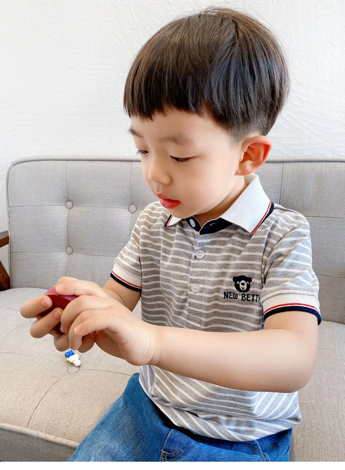 Children Striped Polo Shirt Red White Lapel Short Sleeve — feature 19