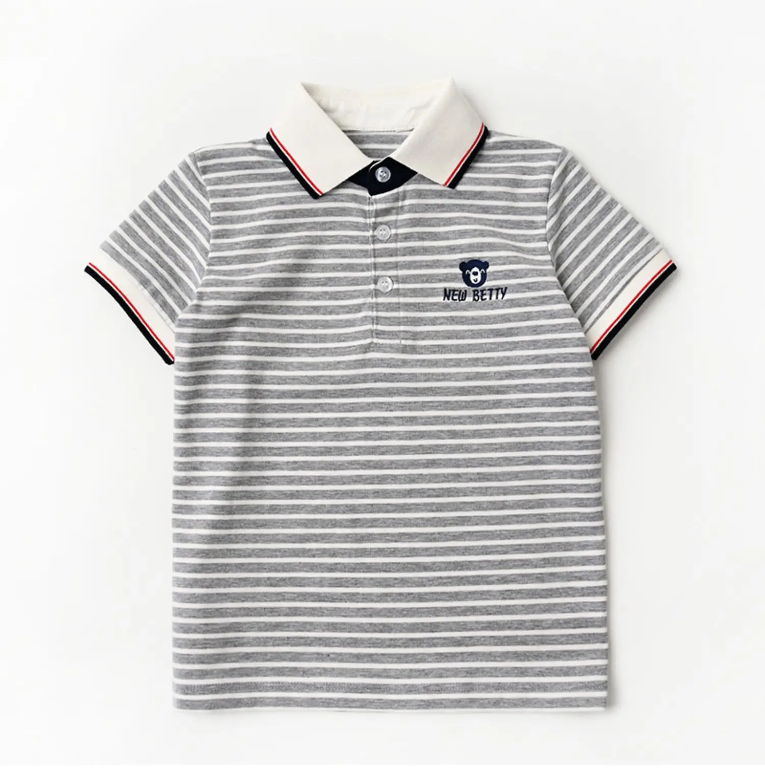 Children Striped Polo Shirt Red White Lapel Short Sleeve — feature 21