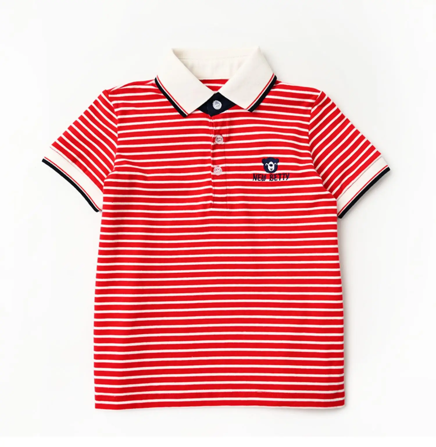 Children Striped Polo Shirt Red White Lapel Short Sleeve — feature 24