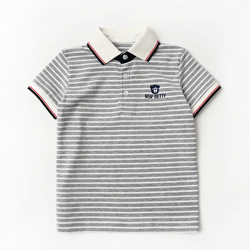 Children Striped Polo Shirt Red White Lapel Short Sleeve - Image 2