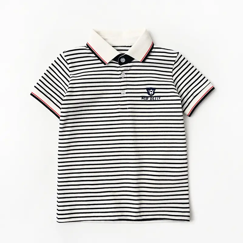 Children Striped Polo Shirt Red White Lapel Short Sleeve - Image 4