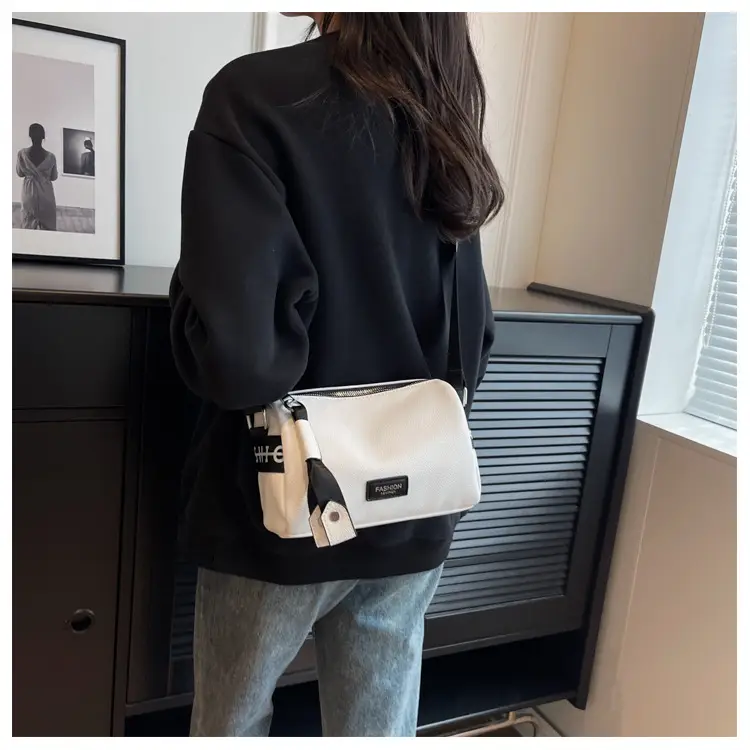 Women's White Leather Shoulder Crossbody Bag with Wide Strap — feature 18