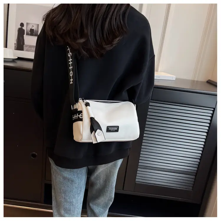 Women's White Leather Shoulder Crossbody Bag with Wide Strap — feature 19