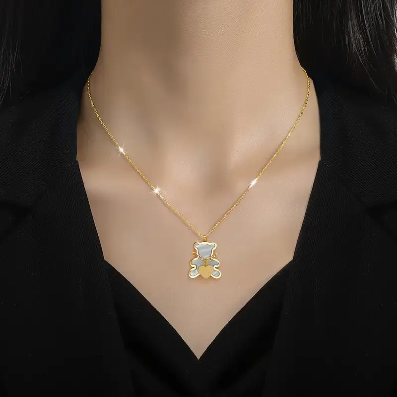 Gold Love Bear Necklace with Heart Design - Image 4