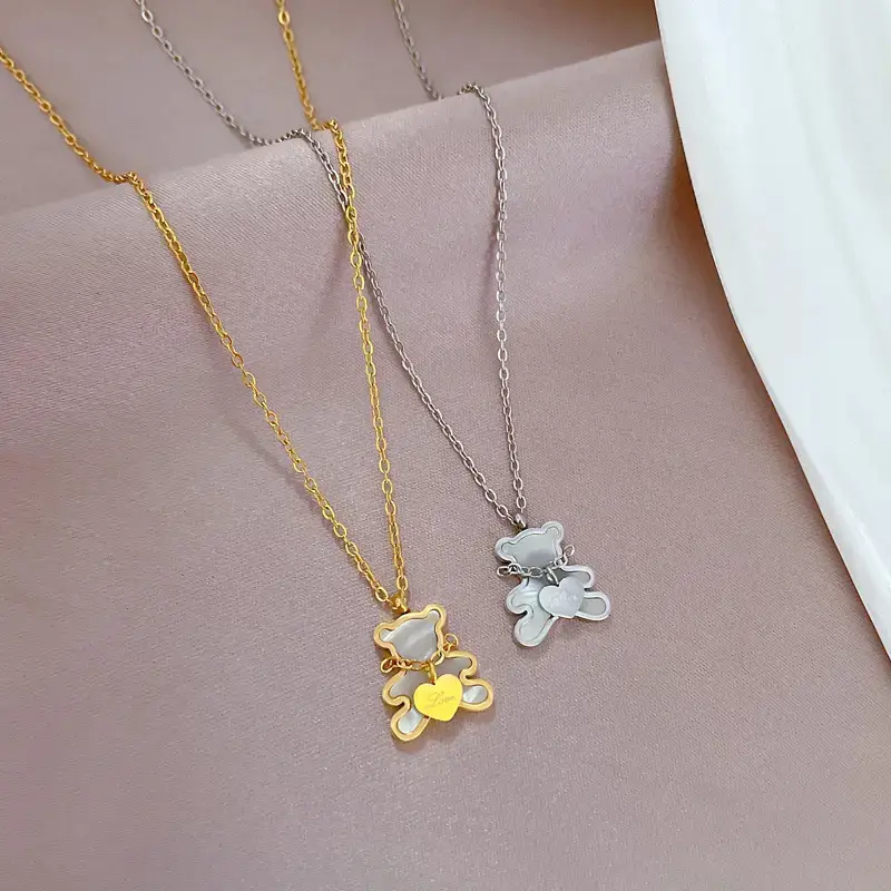 Gold Love Bear Necklace with Heart Design - Image 5