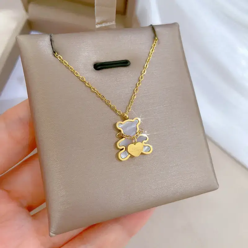 Gold Love Bear Necklace with Heart Design - Image 6