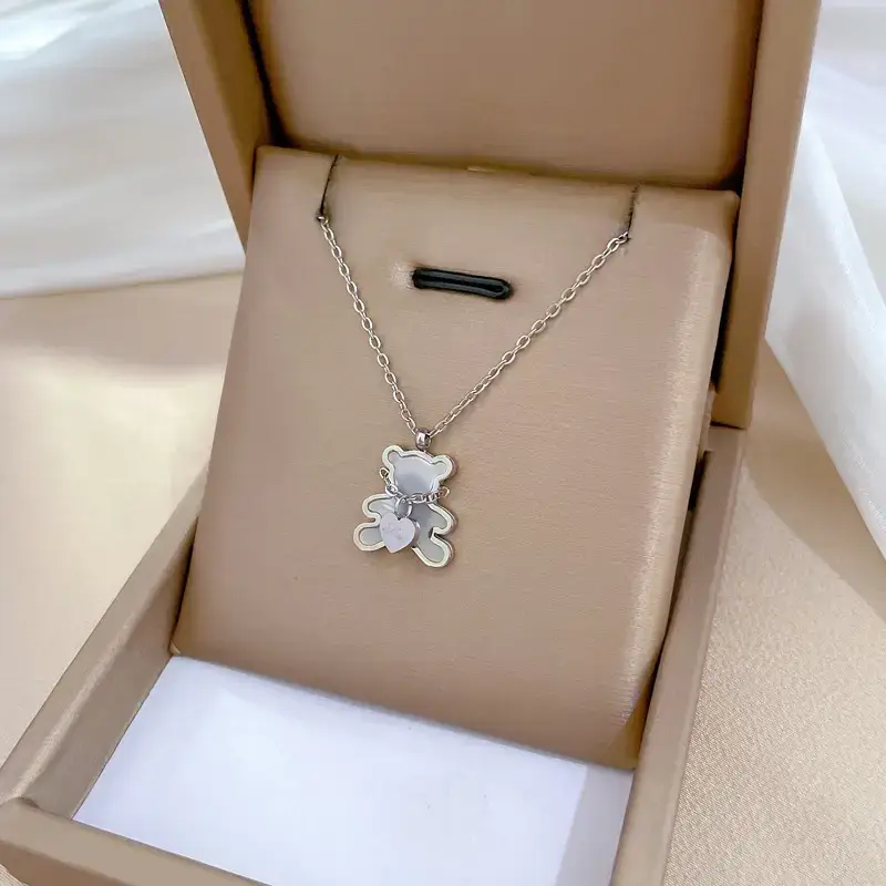 Gold Love Bear Necklace with Heart Design - Image 2