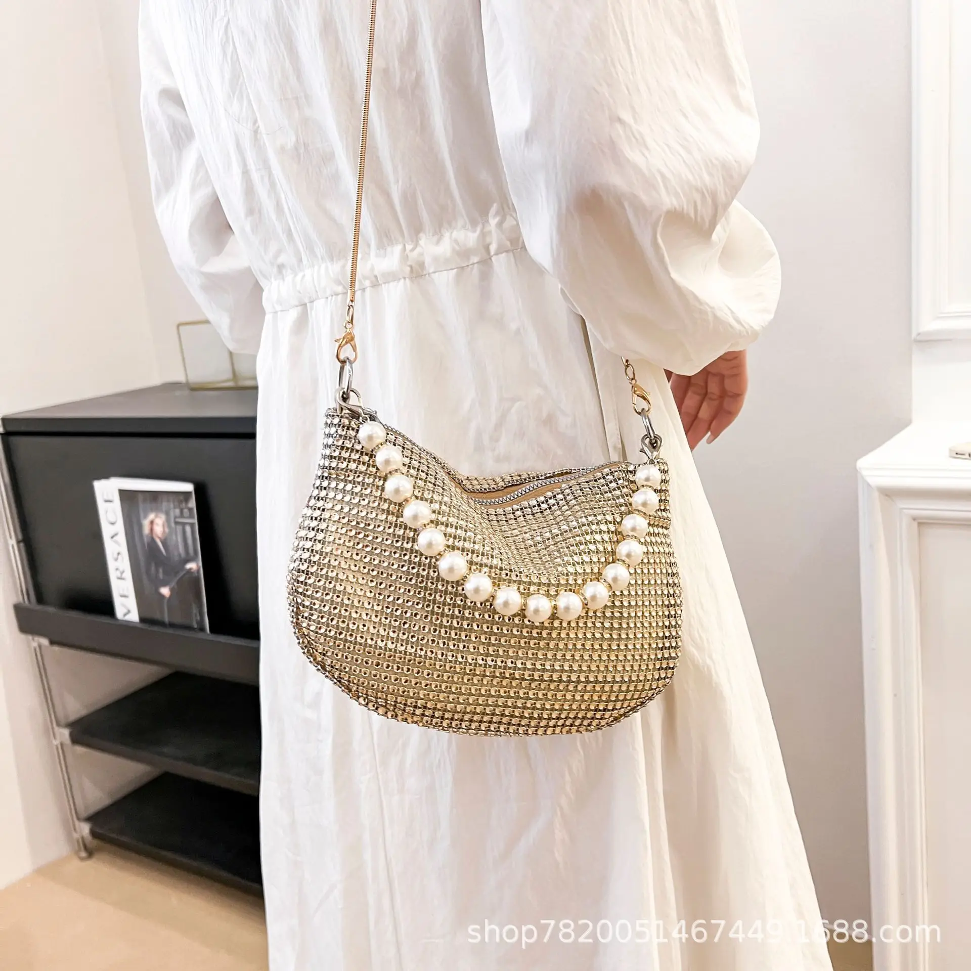 Full Diamond Pearl Pearl Bag for Women Party Evening - Image 8
