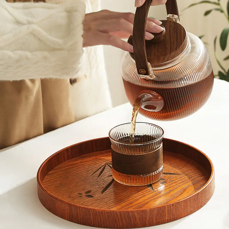 Japanese Round Wooden Tray 30x17cm Custom Logo - Image 29