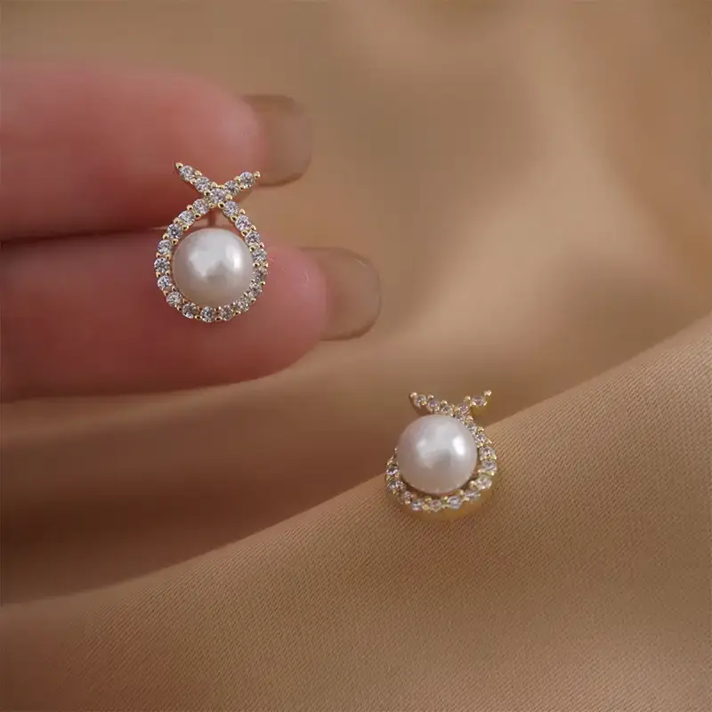 Pearl Cross Earrings with Zircon Accents — feature 3