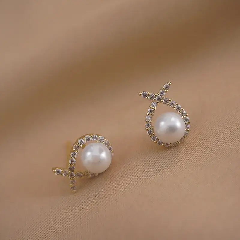 Pearl Cross Earrings with Zircon Accents — feature 5