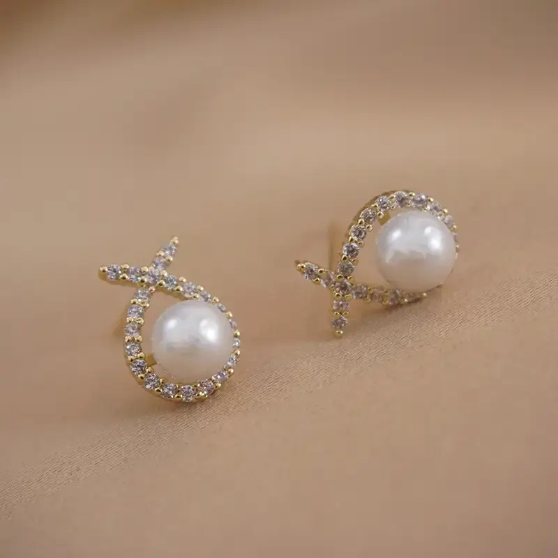 Pearl Cross Earrings with Zircon Accents — feature 6