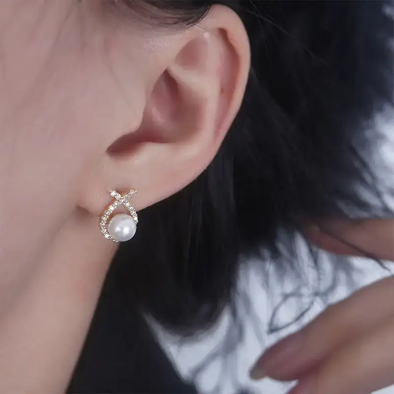 Pearl Cross Earrings with Zircon Accents — feature 9