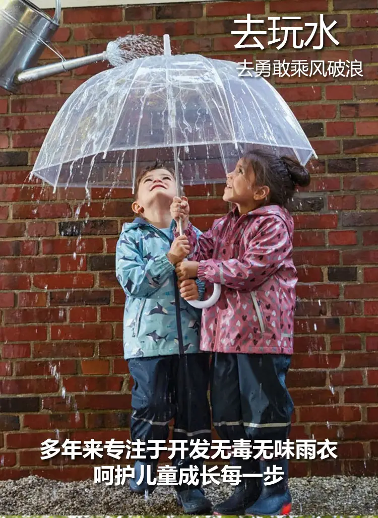 Children's Kids Raincoat Coat Blue Leaf Pattern Waterproof Split — feature 1