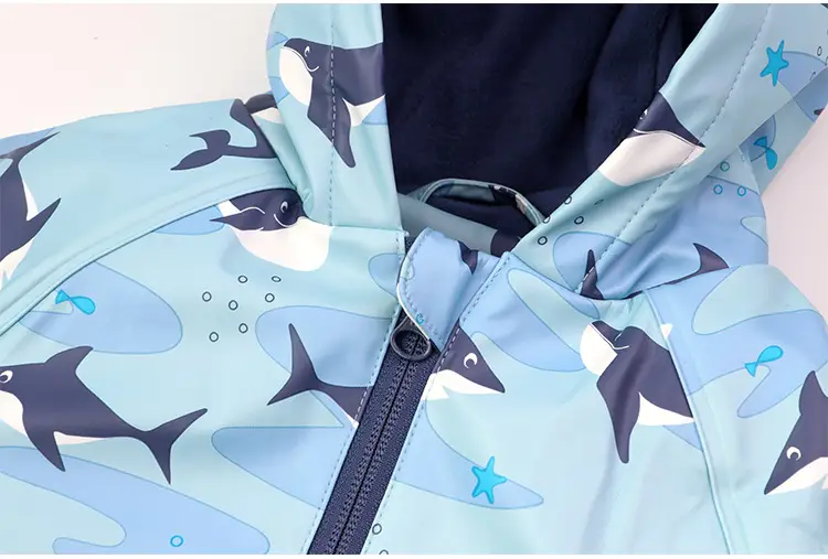 Children's Kids Raincoat Coat Blue Leaf Pattern Waterproof Split — feature 19
