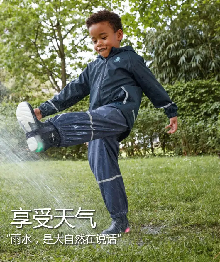 Children's Kids Raincoat Coat Blue Leaf Pattern Waterproof Split — feature 2