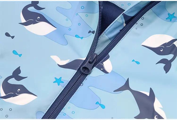 Children's Kids Raincoat Coat Blue Leaf Pattern Waterproof Split — feature 20
