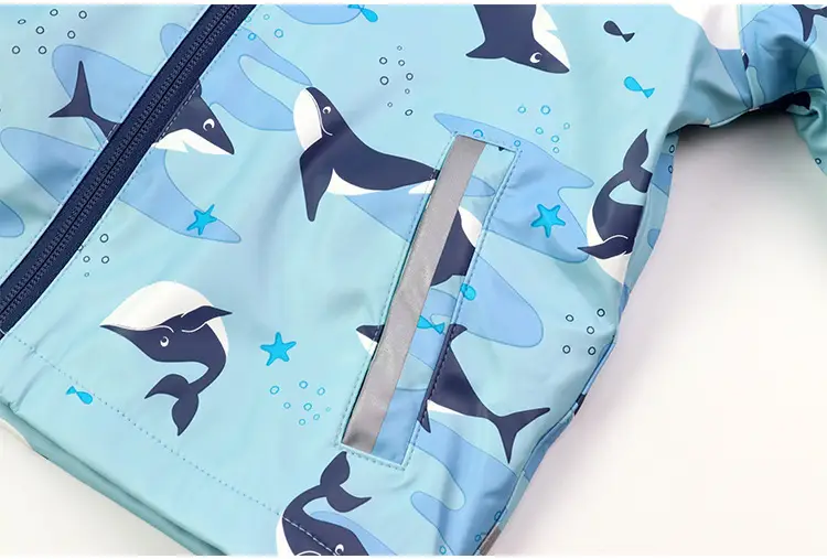 Children's Kids Raincoat Coat Blue Leaf Pattern Waterproof Split — feature 22