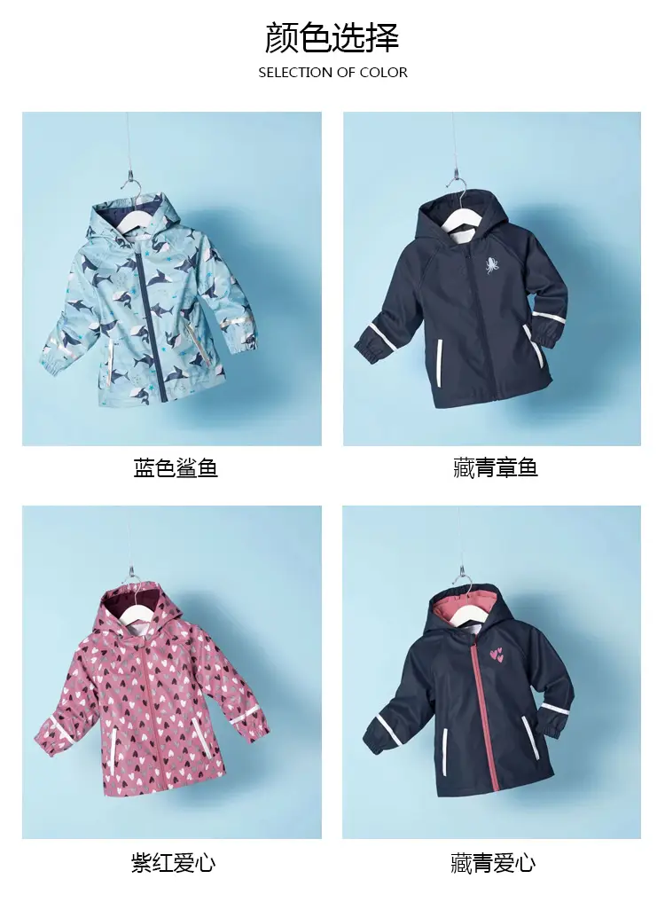 Children's Kids Raincoat Coat Blue Leaf Pattern Waterproof Split — feature 8