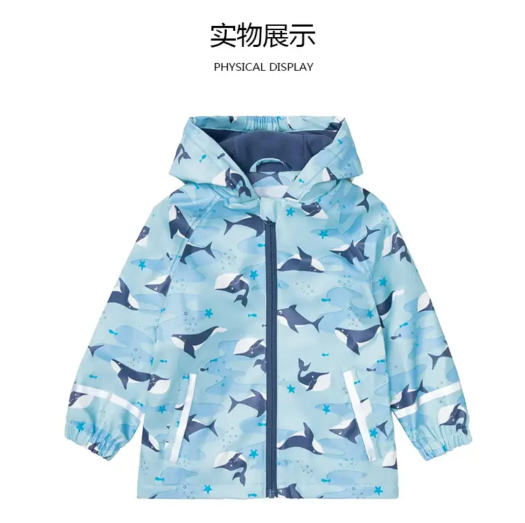 Children's Kids Raincoat Coat Blue Leaf Pattern Waterproof Split — feature 9