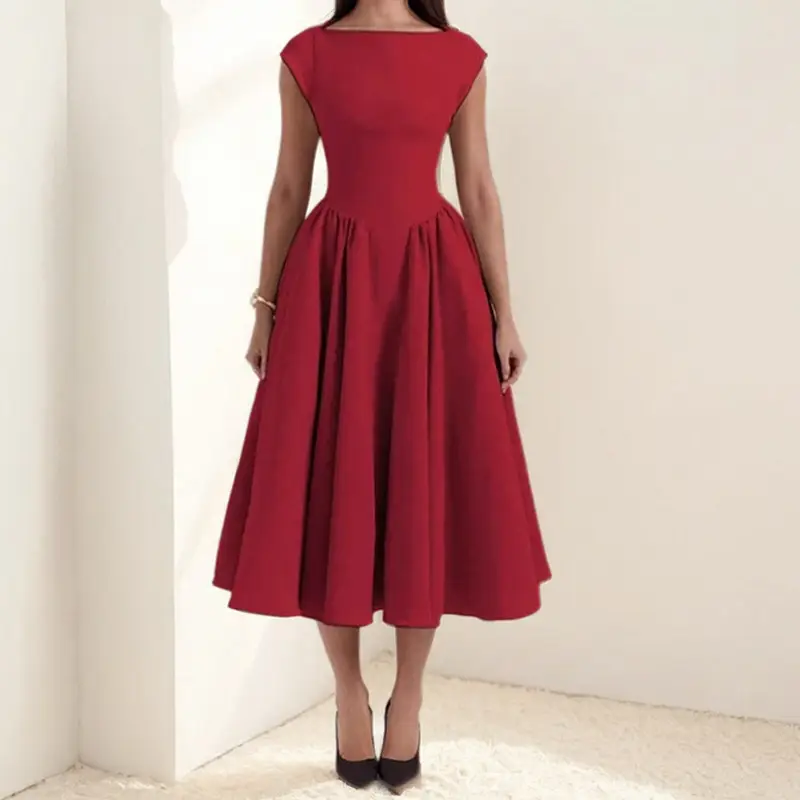2025 Autumn Elegant Backless Midi Dress Solid Beige — feature 10