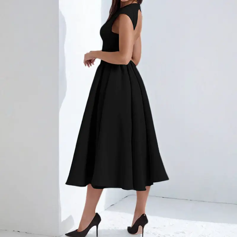 2025 Autumn Elegant Backless Midi Dress Solid Beige — feature 9