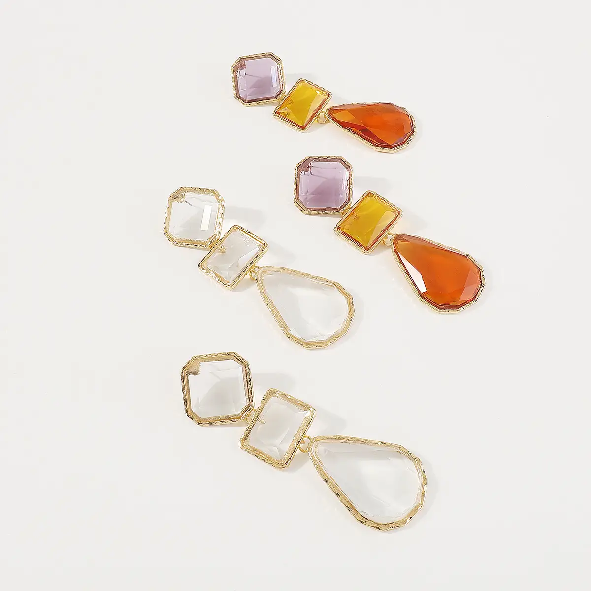 Orange Geometric Drop Earrings for Women