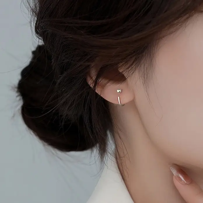 S999 Sterling Silver Niche Hook Earrings Minimalist Cold Style