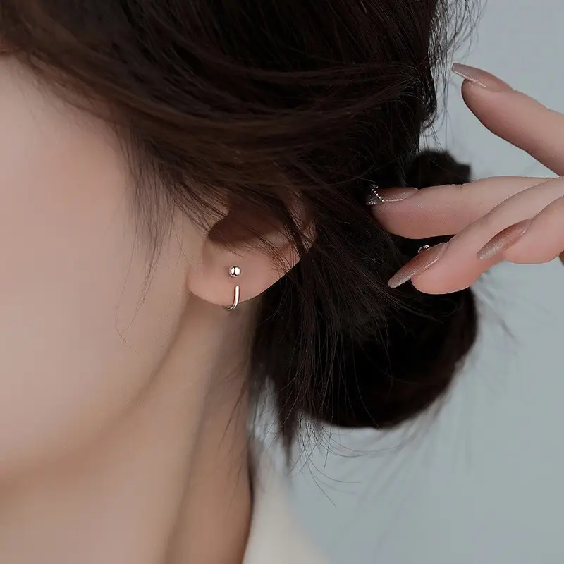 S999 Sterling Silver Niche Hook Earrings Minimalist Cold Style