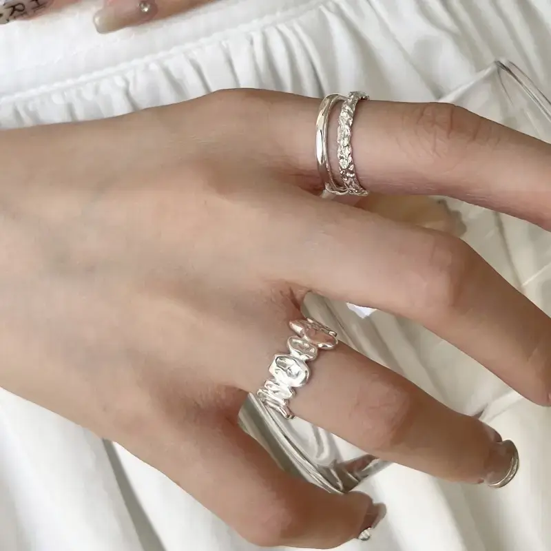 Geometric Silver Ring Women's Double Layer Open Finger Ring - Image 4
