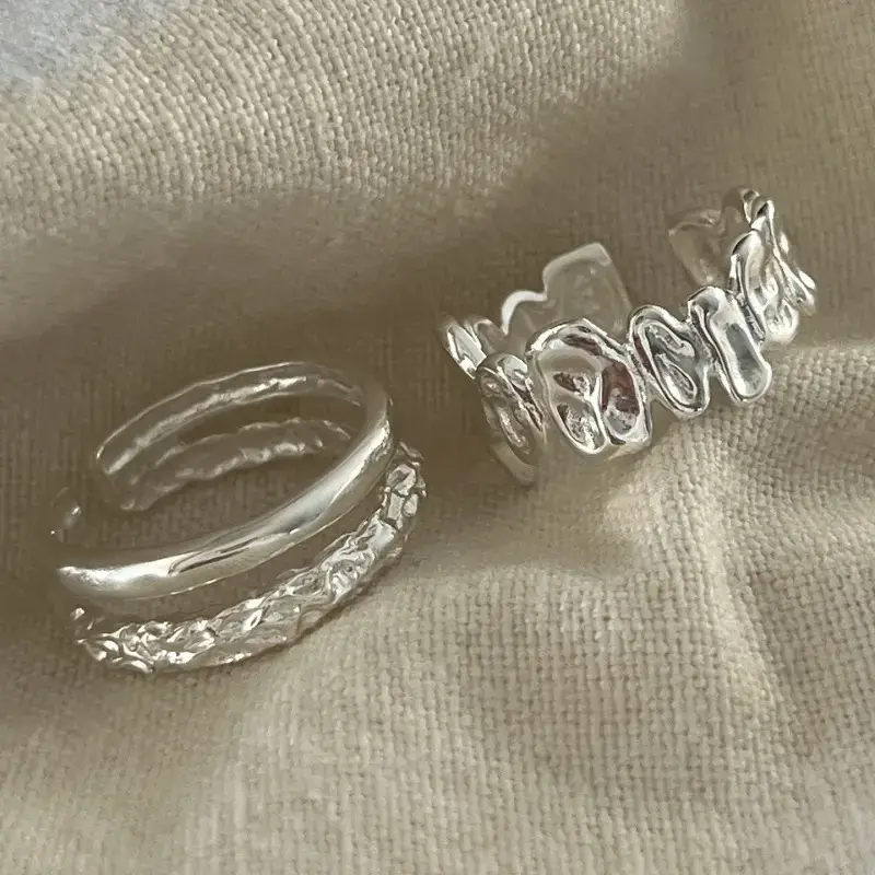 Geometric Silver Ring Women's Double Layer Open Finger Ring - Image 5