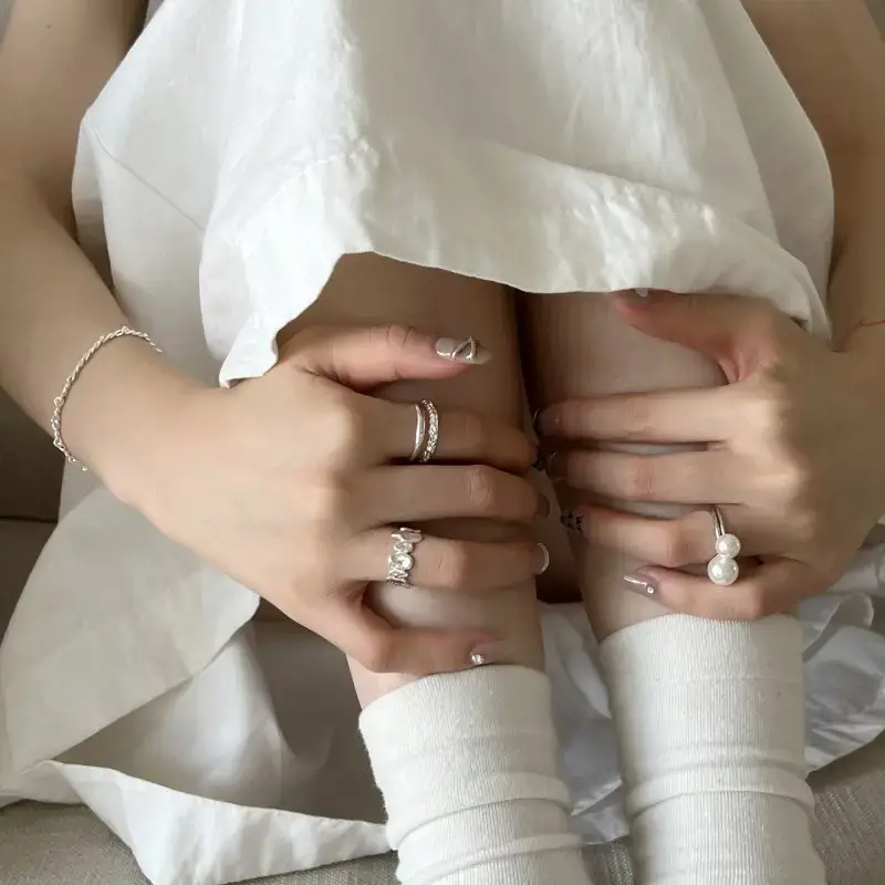 Geometric Silver Ring Women's Double Layer Open Finger Ring - Image 7