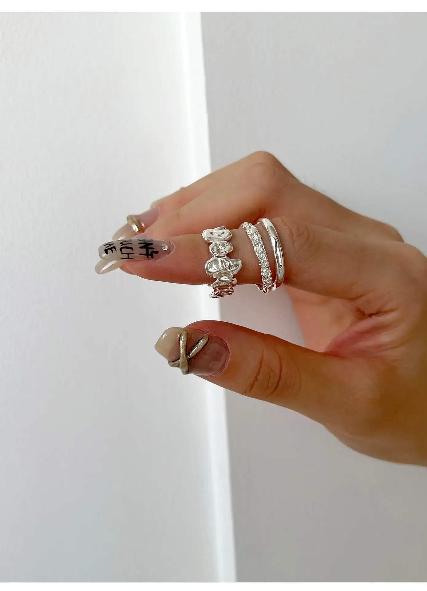 Geometric Silver Ring Women's Double Layer Open Finger Ring — feature 11